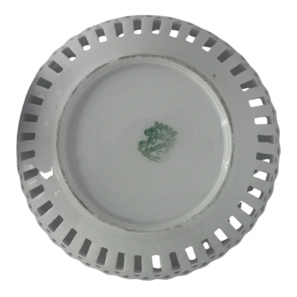 Vintage Schumann Reticulated Porcelain Floral‎ Bowl Pierced Rim 6.25 inch